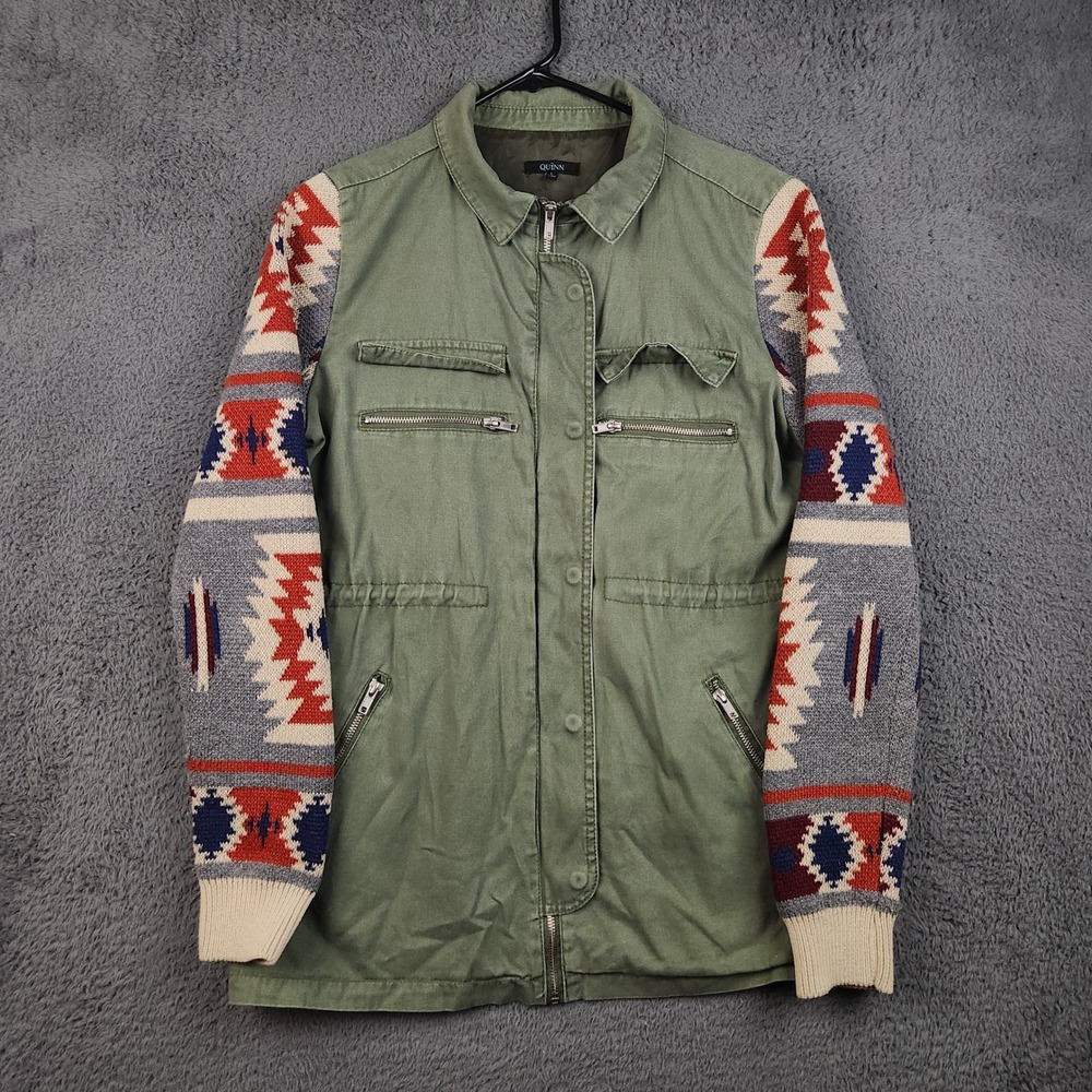 Utility Military Green Jacket Womens Large Aztec Southwestern Lined Chore Boho